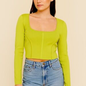 Happily Grey Women's Size L Long Sleeve Corset Style Top Citron Green‎ Stretch